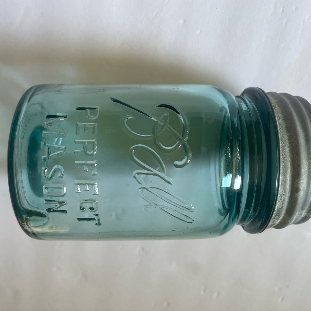 VTG 1923-33 Ball Perfect Pint #2 Canning Jar Blue Zinc Lid Canning Farm Ranch - Picture 4 of 8